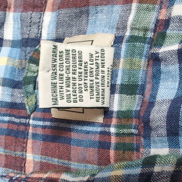 L.L. Bean Plaid 100% Linen Casual Button Down Size Medium in Blue / Adobe - Picture 4 of 7